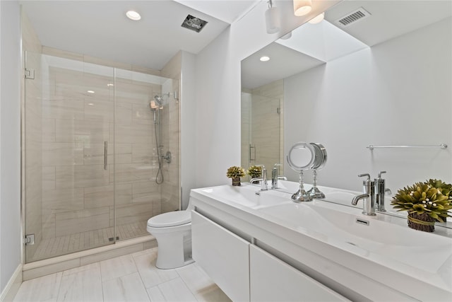 63 Sutton Pl, Manhasset, NY 11030 - bathroom with vanity, a stall shower, and recessed lighting