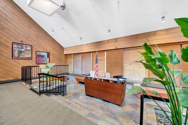 2 Fountain Ln Unit 3P, Scarsdale, NY 10583 - recreation room with wooden walls and high vaulted ceiling