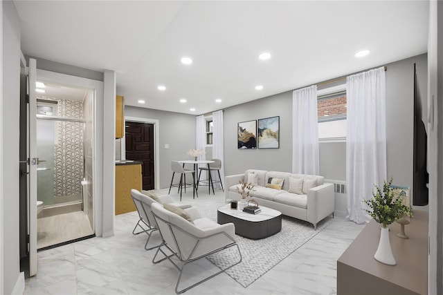 2715 Seymour Ave, Bronx, NY 10469 - living room with light marble finish floors and recessed lighting