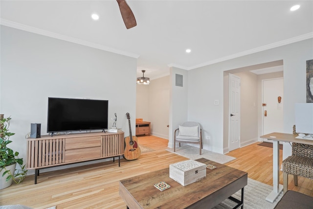 86-29 155th Ave Unit 5N, Howard Beach, NY 11414 - living room with ornamental molding, light wood-type flooring, recessed lighting, and ceiling fan