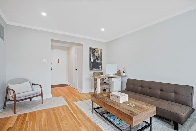 86-29 155th Ave Unit 5N, Howard Beach, NY 11414 - living area featuring light wood-type flooring, crown molding, and recessed lighting