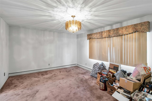1541 Herzel Blvd, West Babylon, NY 11704 - carpeted empty room featuring a chandelier and a baseboard radiator