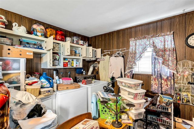 1541 Herzel Blvd, West Babylon, NY 11704 - laundry room featuring washing machine and dryer and wood walls