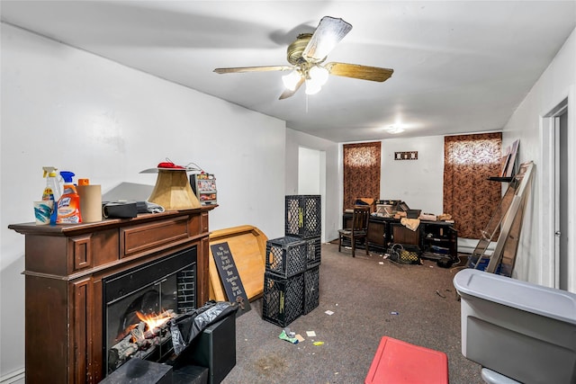 1541 Herzel Blvd, West Babylon, NY 11704 - office area featuring a warm lit fireplace, ceiling fan, and carpet flooring