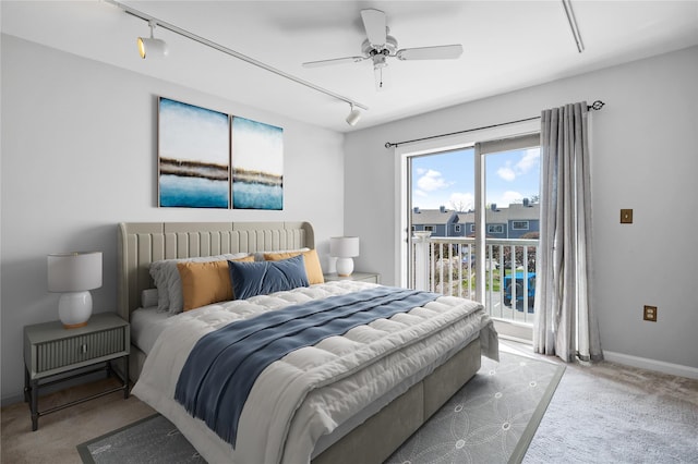 83 Hudson Point Ln, Ossining, NY 10562 - bedroom with track lighting, access to outside, carpet floors, and a ceiling fan