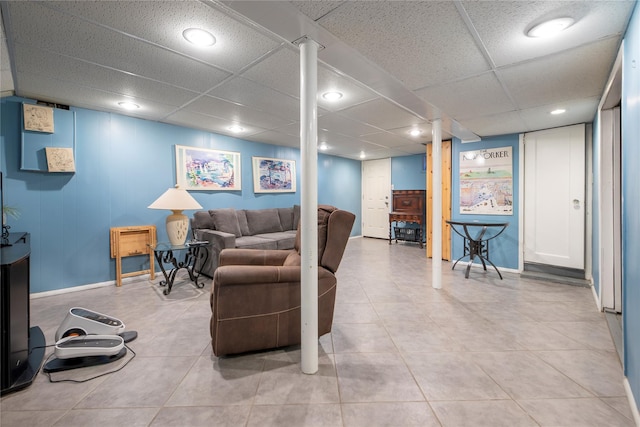 34-42 88th St, Jackson Heights, NY 11372 - tiled living room with a paneled ceiling and recessed lighting