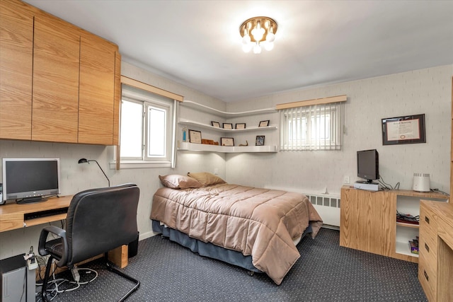 895 Cherry Ln, North Woodmere, NY 11581 - carpeted bedroom featuring radiator and an office area