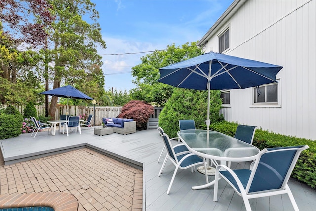 895 Cherry Ln, North Woodmere, NY 11581 - view of patio with outdoor dining space, an outdoor living space, and a wooden deck