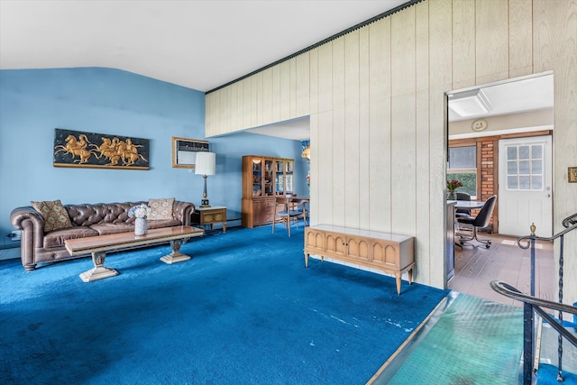 17 Edna Dr, Syosset, NY 11791 - living room featuring lofted ceiling and a wall mounted AC
