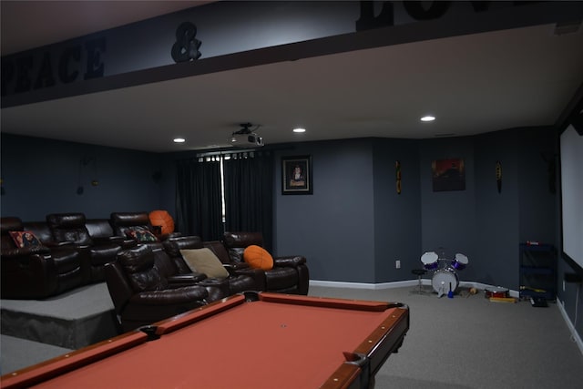 15 Cobblestone Ln, Middletown, NY 10940 - home theater featuring billiards table, recessed lighting, and carpet floors