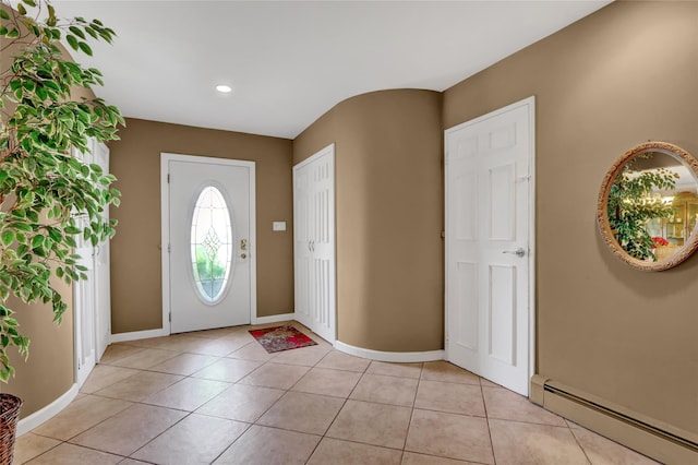 25 Lloyd Ln, Nesconset, NY 11767 - entrance foyer with a baseboard radiator, light tile patterned flooring, and recessed lighting