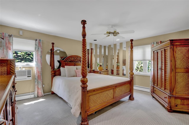 25 Lloyd Ln, Nesconset, NY 11767 - bedroom with a baseboard radiator, light colored carpet, and ceiling fan