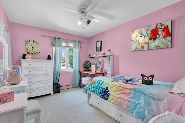 25 Lloyd Ln, Nesconset, NY 11767 - bedroom featuring a baseboard heating unit, carpet flooring, and a ceiling fan