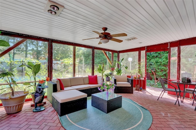 25 Lloyd Ln, Nesconset, NY 11767 - sunroom with outdoor lounge area, ceiling fan, and plenty of natural light