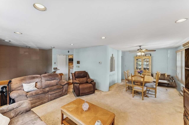 529 8th Ave, New Hyde Park, NY 11040 - living area featuring light colored carpet, recessed lighting, and ceiling fan