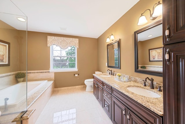 28 Hamlet Dr, Commack, NY 11725 - full bathroom with double vanity, a garden tub, and tile patterned floors