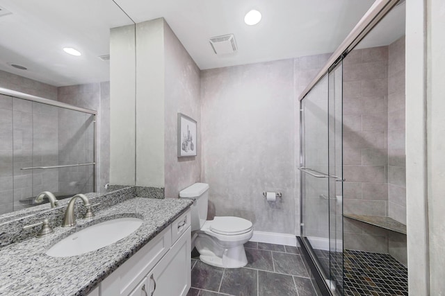 28 Hamlet Dr, Commack, NY 11725 - full bath with vanity, a stall shower, recessed lighting, and tile patterned flooring