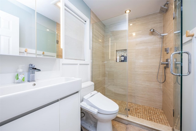 1200 Roger Rd, North Bellmore, NY 11710 - full bathroom featuring a stall shower, vanity, and recessed lighting