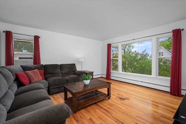 32 Brady Ave, New Rochelle, NY 10805 - living area with a baseboard radiator, light wood-type flooring, and cooling unit