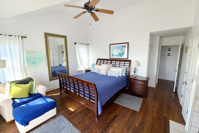 300 Lewis Walk, Cherry Grove, NY 11782 - bedroom featuring wood finished floors, high vaulted ceiling, and ceiling fan
