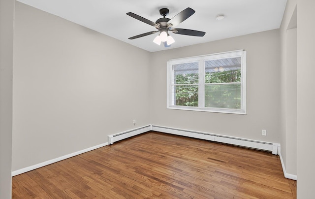 1152 N Country Rd, Stony Brook, NY 11790 - unfurnished room with wood finished floors, a ceiling fan, a smoke detector, and a baseboard radiator