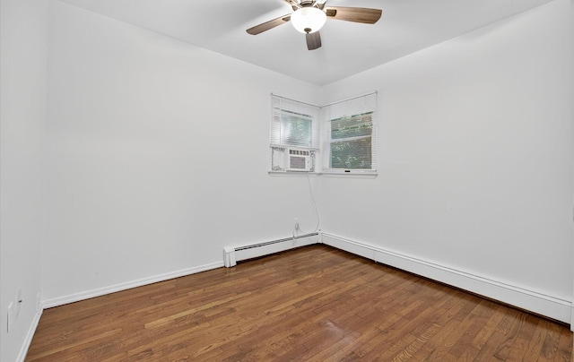 1152 N Country Rd, Stony Brook, NY 11790 - unfurnished room with wood finished floors, ceiling fan, a baseboard heating unit, and cooling unit