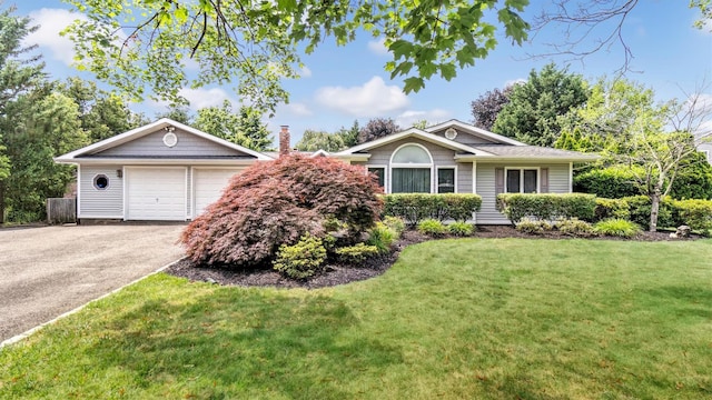 12 Hasting Dr, Stony Brook, NY 11790 - single story home with a chimney, a front yard, and asphalt driveway