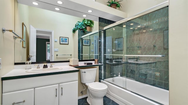 12 Hasting Dr, Stony Brook, NY 11790 - bathroom with vanity, shower / bath combination with glass door, recessed lighting, and tile patterned floors