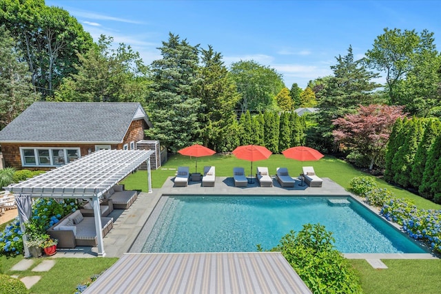 12 Terry Dr, Shelter Island, NY 11964 - outdoor pool with outdoor lounge area, a yard, and a patio