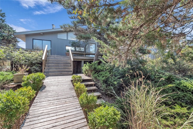 146 Ocean Walk, Fire Island Pines, NY 11782 - back of property with stairway