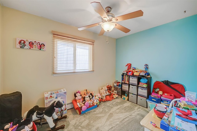 8 Glenwood Pl, Farmingville, NY 11738 - rec room featuring carpet floors, a ceiling fan, and a baseboard heating unit
