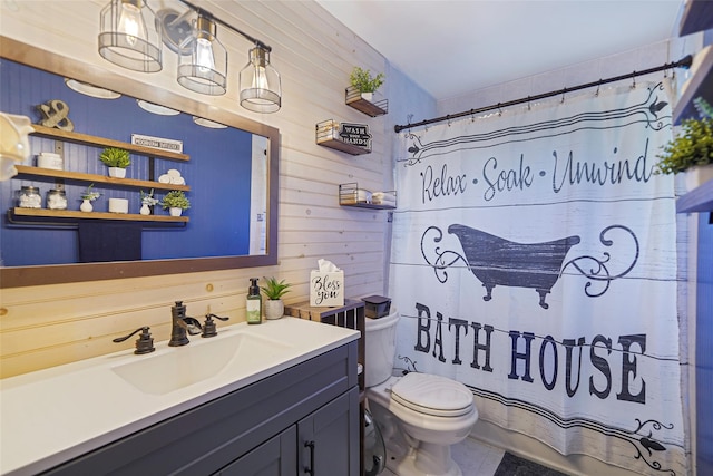 8 Glenwood Pl, Farmingville, NY 11738 - full bath with vanity, wood walls, and curtained shower
