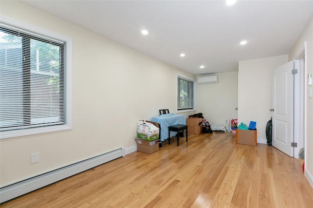 5 Bellingham Ln, Great Neck, NY 11023 - office area with baseboard heating, light wood-type flooring, recessed lighting, a wall mounted AC, and plenty of natural light