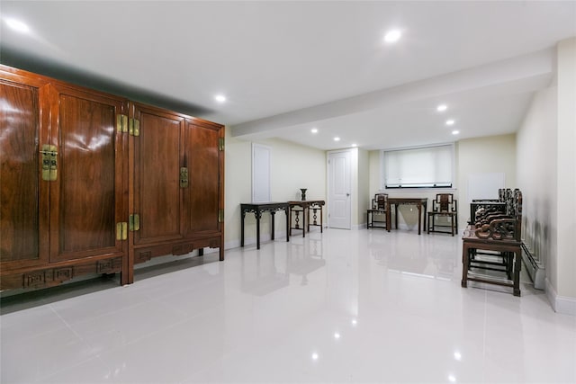 5 Bellingham Ln, Great Neck, NY 11023 - below grade area featuring recessed lighting and light tile patterned floors