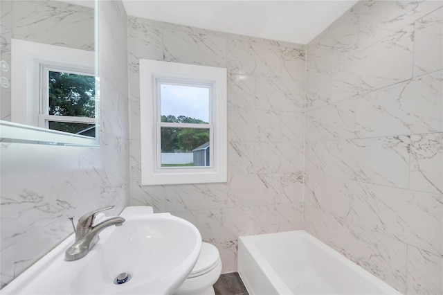 17 Pinetree Dr, Shirley, NY 11967 - full bathroom featuring a bath and tile walls
