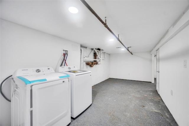 17 Pinetree Dr, Shirley, NY 11967 - washroom with washing machine and clothes dryer and recessed lighting