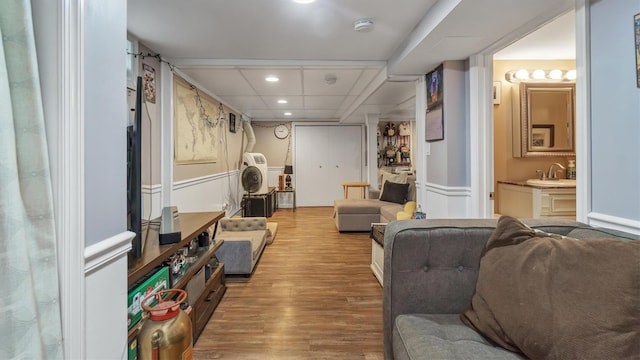 27 Lidge Dr, Farmingville, NY 11738 - living room featuring wood finished floors and recessed lighting