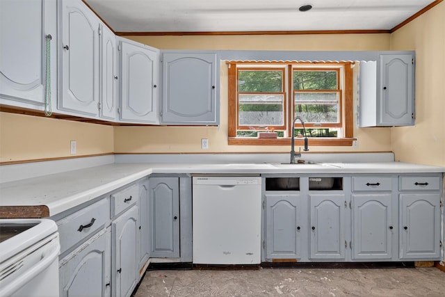 1973 State Route 17k, Montgomery, NY 12549 - kitchen featuring white appliances, ornamental molding, and light countertops