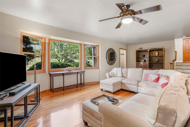 918 Sylvan Ln, Mamaroneck, NY 10543 - living room with a ceiling fan and light wood finished floors