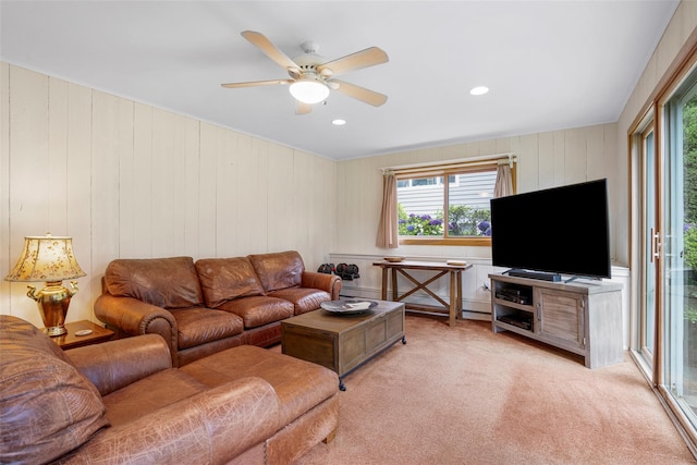 918 Sylvan Ln, Mamaroneck, NY 10543 - living area featuring plenty of natural light, carpet flooring, a ceiling fan, and recessed lighting