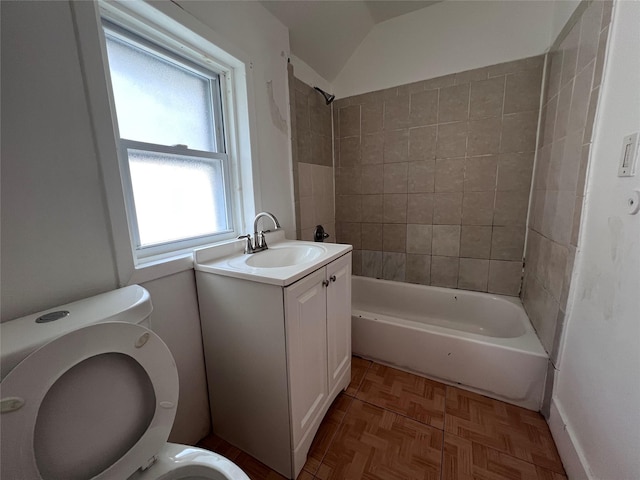 11617 141st St, Jamaica, NY 11436 - full bathroom featuring shower / tub combination, vanity, and lofted ceiling