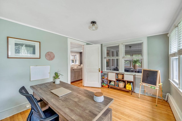 271 Foster Ave, Sayville, NY 11782 - office space featuring a baseboard radiator, light wood-type flooring, healthy amount of natural light, and ornamental molding