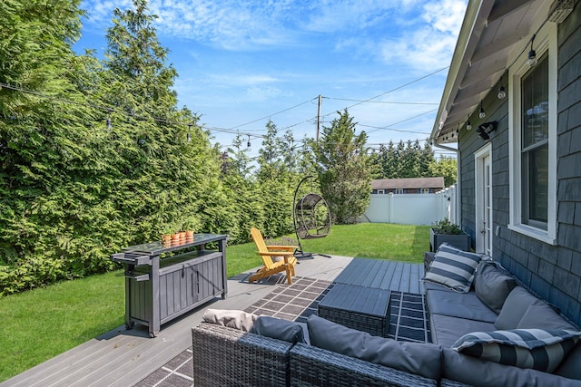 271 Foster Ave, Sayville, NY 11782 - wooden deck featuring outdoor lounge area and a fenced backyard