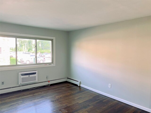 2453 Union Blvd Unit 3A, Islip, NY 11751 - unfurnished room with an AC wall unit, a baseboard heating unit, and dark wood-style floors