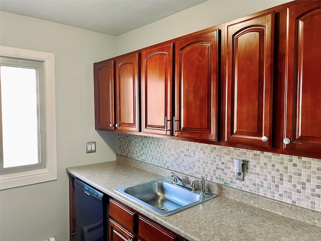 2453 Union Blvd Unit 3A, Islip, NY 11751 - kitchen with dishwasher, reddish brown cabinets, backsplash, and light countertops