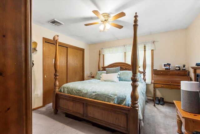 61 Travis Blvd, Catskill, NY 12414 - bedroom featuring light colored carpet, a closet, and a ceiling fan