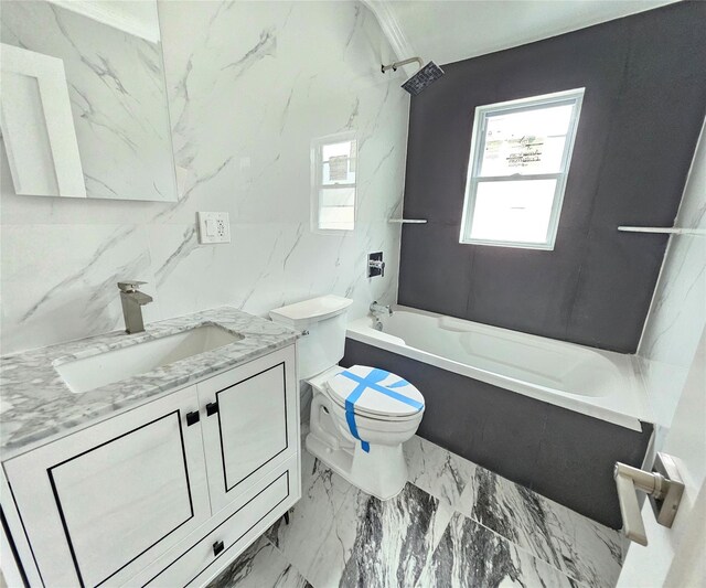 153-23 123rd Ave, Jamaica, NY 11434 - bathroom featuring vanity, shower / tub combination, and marble finish flooring