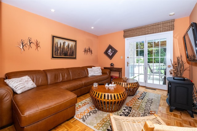 17 Jared Dr, White Plains, NY 10605 - living area featuring a wood stove and recessed lighting