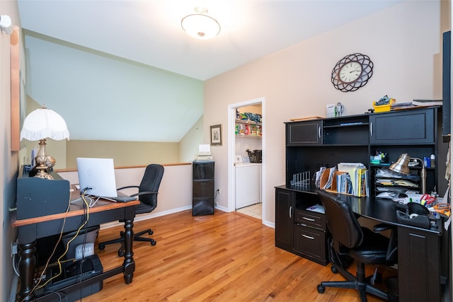 17 Jared Dr, White Plains, NY 10605 - home office with independent washer and dryer, light wood finished floors, and lofted ceiling