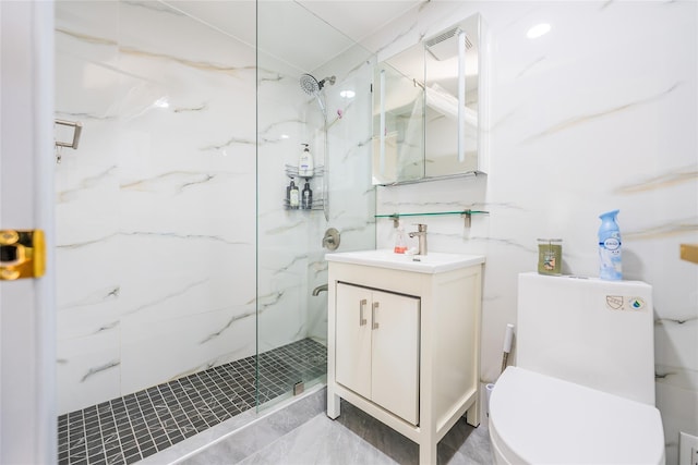 4318 Main St Unit 12A, Flushing, NY 11355 - full bathroom featuring a marble finish shower, vanity, and marble finish flooring